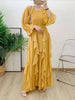 Ruffles Pleated Dress Women Round Neck Flare Sleeves Solid Maxi Belt Dresses Party Spring 2AA1502