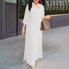 Women's Vintage Maxi Shirt Dress Spring 3/4 Sleeve Lapel Neck Slit Hem Long Dresses Loose Casual Solid Robes Femme