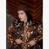 Women Deer Spot Print Faux Fur Cropped Jacket Stand Collar Dark Fur Cuff Button Up Short Coat Vintage Winter Street Outerwear