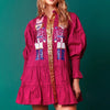 Women Christmas Sequin Nutcracker Dress Long Sleeve Tiered Glitter Nutcracker Print Holiday Party Mini Shirt Dresses