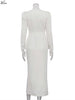 Elegant White O-Neck Womens Dresses Wrist Sleeve Single Breasted Dresses Casual High Waisted Ankle-Length Dress