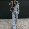 Elegant Button Jacket Pants Suit Women Solid Loose Full Sleeve Lapel Jackets Straight High Waist Trousers Suit