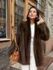 Elegant Lace Up Women Faux Fur Coat V-neck Long Sleeve Loose Plush Jacket Winter Lady Warm Daily Commute Outwear
