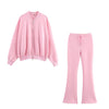Women Casual Solid Coat Flared Pants Suits Long Sleeve Zipper Bomber Jackets Lady Chic Outfit 2 Piece Set
