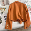 High-Quality Double Breasted Crop Blazer Women Korean Solid Long Sleeve Suit Coat Office Ladies Elegant Short Jacket Female Coat