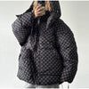 Chic Women Print Hooded Padded Jacket Oversized Zip Up Long Sleeve Warm Winter Coat Casual Daily Ladies Quilted Cotton Outerwear