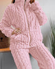 Two Piece Set Women Outfit Autumn Jacquard Textured Stand Collar Long Sleeve Zip Up Fuzzy Teddy Top & Casual Home Pants Set