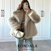 Casual Brown Thick Fur Jackets Women Long Sleeve V Neck Autumn Winter Faux Fur Coats Streetwear Outwears