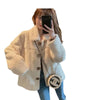 Women Autumn Winter Lamb Wool Faux Fur Thick Plush Warm Cardigan Button Overcoat Solid Loose Long-sleeved Casual Top Outerwear