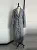 Women's Long Coat Slim V Neck Single Breasted Overcoats Shoulder Pad Maxi Jackets with Belt Winter Lady Commute Outwear