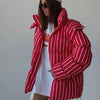 Elegant Printed Cotton Jacket Trouser Women's Set Hooded Thicken Zipper Coat Straight Pants Loose Lady Winter Autumn Suit