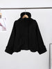Stand Collar Woolen Bomber Jacket Women Chic Spring Autumn Long Sleeve Pocket Trench Coats Street Zipper Outerwear