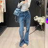 American high street breasted design straight jeans women's autumn and winter high waist design loose slim pants