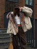 Winter Faux Fur Collar Woolen Coat Women Vintage Thick Hooded Long Sleeve Oversized Warm Jacket Lady High Streetwear