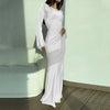 Women's Long Dresses Solid Satin Flare Sleeve Slim Lace Up Floor-length Dress Females Sexy Elegant Party Maxi Dress