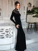 Full Sleeve Turtleneck Mesh Patchwork Long Dress Woman Elegant Velvet Slim High Waist Evening Prom Party Elegant Bodycon
