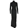 Elegant Turtleneck Curvy Brown Dress Women's Sexy Long Sleeve Shoulder Pad Party Evening Tight Elastic Dresses Winter Black