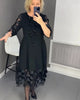 Plus Size Flared Dress with Dots Decor Women Long Black O-neck Perspective Dot Loose Dresses Elegant Casual Daily Wear