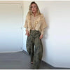 Printed Curved Wide Leg Denim Jeans High Waist Seam Detail Casual Women All-match Long Pants Autumn Chic Outfits