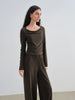Women's Knit Coordinate Set - Drop Collar Knit Top & Straight Leg Pants Office Casual Two Piece Set Elegance