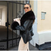 Women's Fur Patchwork Leather Jackets Furry Collar Slim Buttons Full Sleeve Female Coat Autumn Lady Street Outerwear