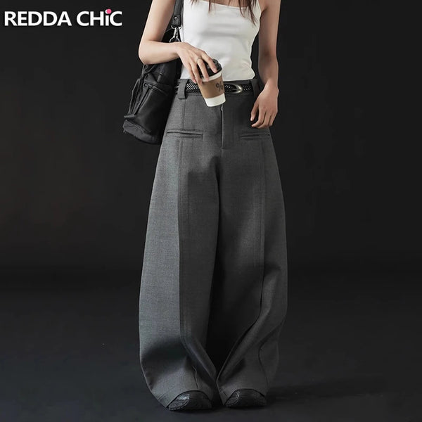 Modern Women's Pleated Wide Leg Pants Plus Size Casual Slant Pocket Draped Long Suit Trousers Work Office Lady Bottoms