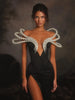 Women Celebrity Sexy Off Shoulder Pearl Black Maxi Long Bandage Bodycon Dress Elegant Evening Club Party Outfit