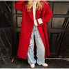 Vintage Large Lapel Tweed Long Coat Women Elegant Loose Double Breasted Belt Coats Lady Winter Classic Chic Street Overcoat
