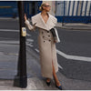 Women Oversized Lapel Woolen Long Coat Double Breasted Slim Waist Maxi Overcoat Elegant Autumn Winter Street Daily Outerwear