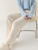 Women Wool Wide Leg Trousers Elastic Waist Side Slit Woman Wool Pants Autumn Winter 100% Merino Wool Knitted Soft Warm Trousers
