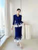 Lace Spliced Design Women's Pleated Fake Two Pieces Dresses With Fishtail Hem Design Pullover Famale Clothing DB6661
