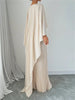 Elegant Cape Sleeve Pleated Maxi Dress for Women, O-Neck Solid Color Loose Flowy Long Dress for Party Wedding