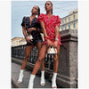 Women White Floral Print Puff Sleeve Blazer Collar Peplum Mermaid Midi Dress Elegant Casual Gown Bridesmaid Wedding Sundress