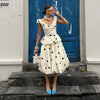 Polka Dot Puff Sleeve Dress Women's V-neck Waist Cinching Pleated Mini Dresses Spring Lady Elegant Casual Wear