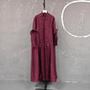Spliced Pleated Dress For Women V-neck Long Sleeves Designer Belt Party Dresses Patchwork Female Clothing 2YA1324