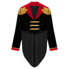 Womens Circus Ringmaster Costume Tuxedo Party Showman Tailcoat Blazer Stand Collar Fringed Shoulder Board Velvet Jacket Coat