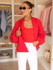 Red Short Jacket For Women Loose Fit V Collar Long Sleeve Coat Spring Autumn Female Street Outerwear
