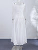 Minimalist White Boat Neck Midi Dress Women Elegant Cap Sleeve A-line Flare Eyelet Embroidery Vestido Wedding Formal Party Gown