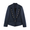Retro College Women Striped Blazer Lapel Collar Double Breasted Decor Buttons Slim Fit Cropped Suit Jacket Casual Outerwear