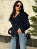 Women Elegant Striped Blazer Top Scarf Lace Up Patchwork Blazers Female Street Casual Commuting Jackets Coats