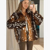 Women Chic Cropped Leopard Faux Fur Coat Contrast Black Fur Collar Cuff Button Short Furry Coats Lady Winter Chic Streetwear