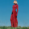 Turtleneck Long Sleeve Bodycon Dress Women Tight Elastic Lace-up Maxi Dresses Winter Evening Party Curvy Robe Red Brown