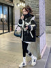Black Medium Long Parker Cotton Jacket Women's Winter Korean Version Loose Down Cotton Splicing Hooded Coat Warm Top