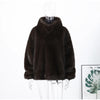 Women Dark Brown Faux Fur Coat Stand Neck Zipper Loose Solid Pullover Spring Chic Lady Casual High Street Outwear