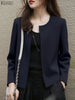 Elegant Chic Women's Lightweight Blazer Autumn O-Neck Long Sleeve Open-Front Solid Color Outerwear Office Lady S-3XL
