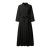 Plus Size Women Stylish Belted Pleated Maxi Dresses Long Sleeve Lapel Half Buttons Solid Color Long Dress Streetwear 5XL