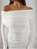 Women's Long Sleeve Asymmetric Neck Long Dress One Shoulder Ruched Bodycon Club Party Maxi Dresses Brown Autumn