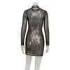 Mesh Dresses For Women Sexy Clubwear Long Sleeves Turtleneck Skinny See Through Hip Wrap Mini Vestidos Robes Female Fit