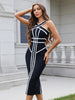 Classic White And Black Stripes Bandage Long Evening Dress Contrast Vintage Woman Bodycon Elastic Dress Slim Midi