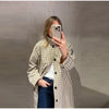 Women Casual Plaid Windbreaker Turn-down Collar Long Sleeve Belt Waist Jacket Spring High Street Lady Commute Coat